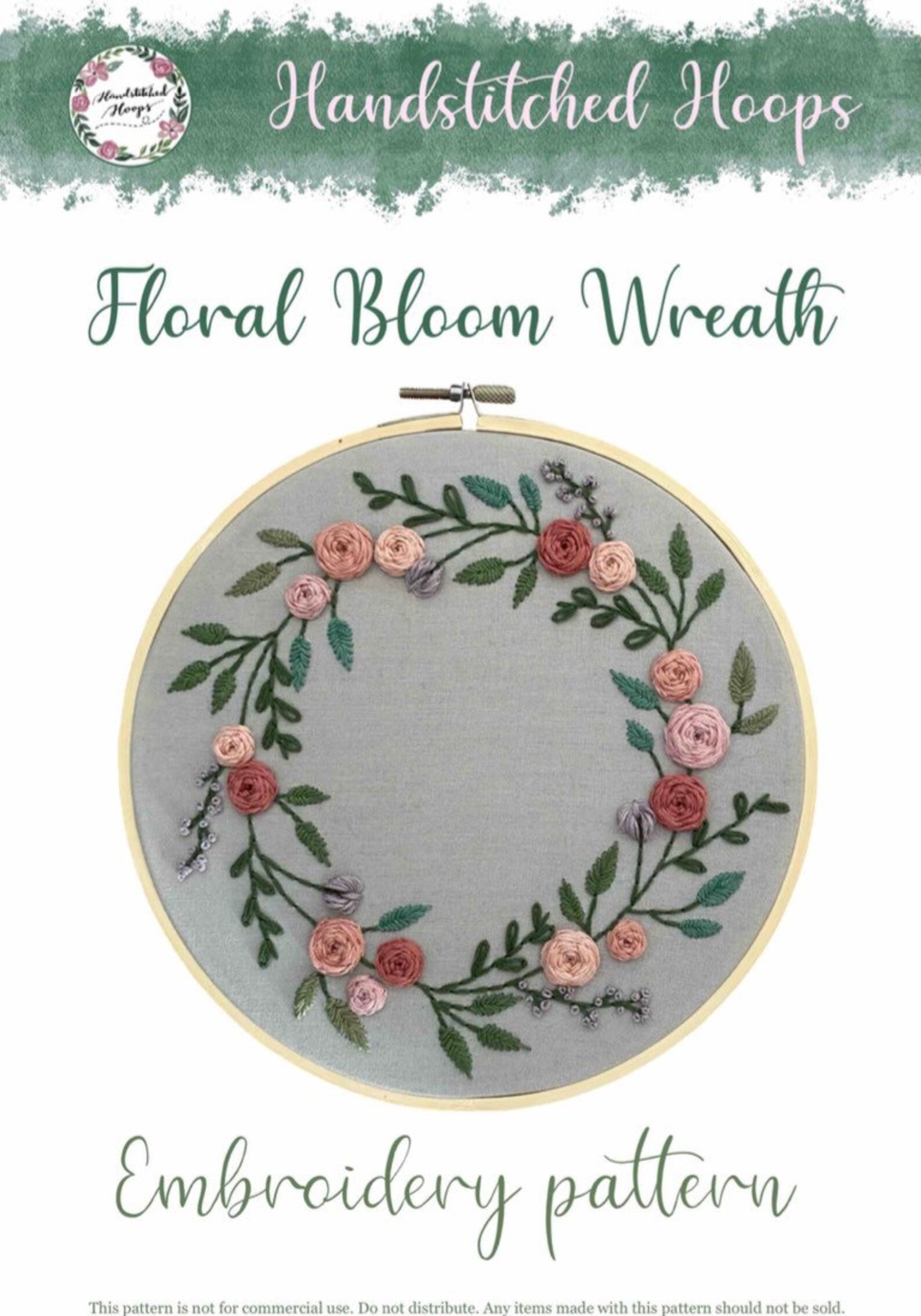 Floral Bloom Wreath | Floral Embroidery Pattern | Embroidery Hoop Art ...