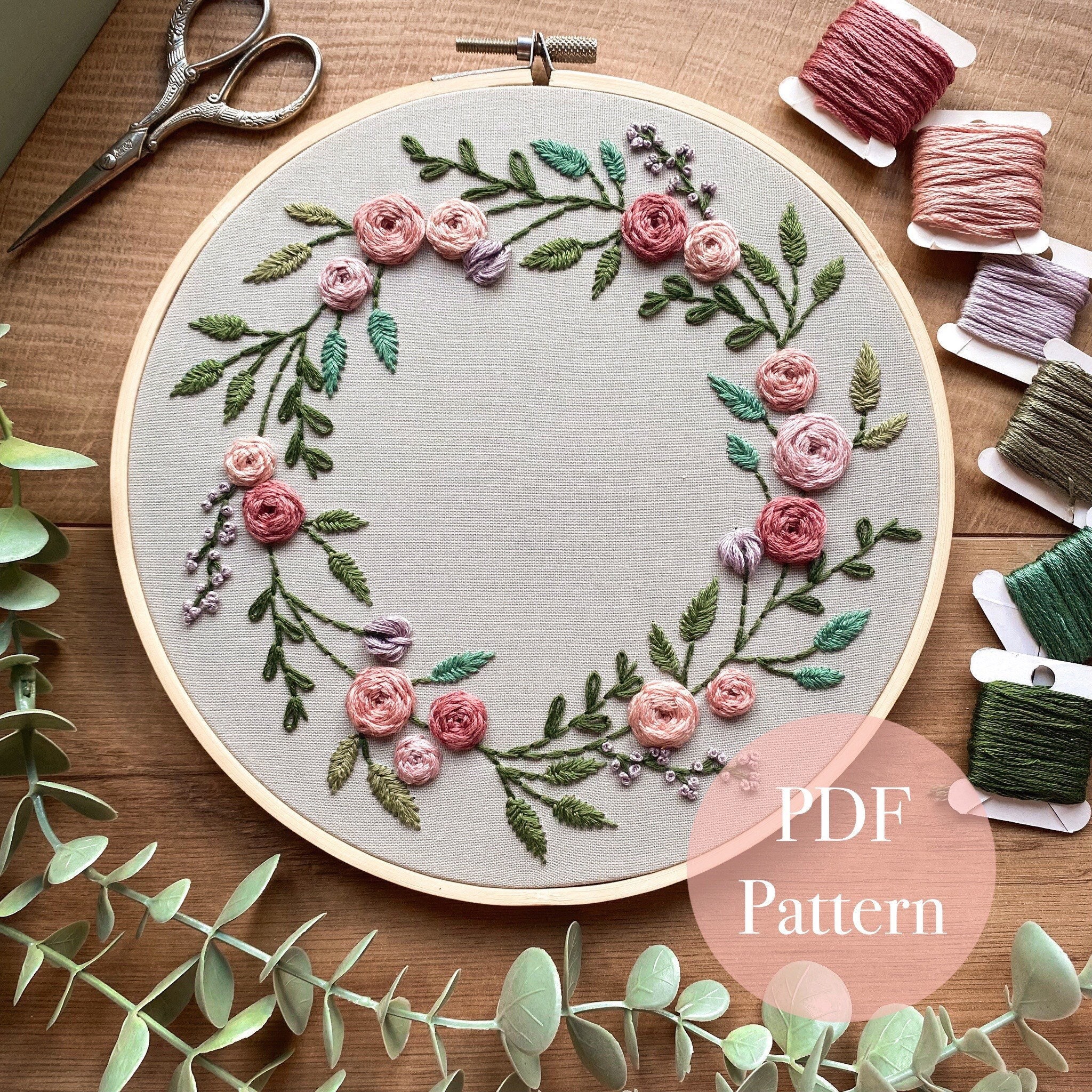 Floral Bloom Wreath | Floral Embroidery Pattern | Embroidery Hoop Art ...