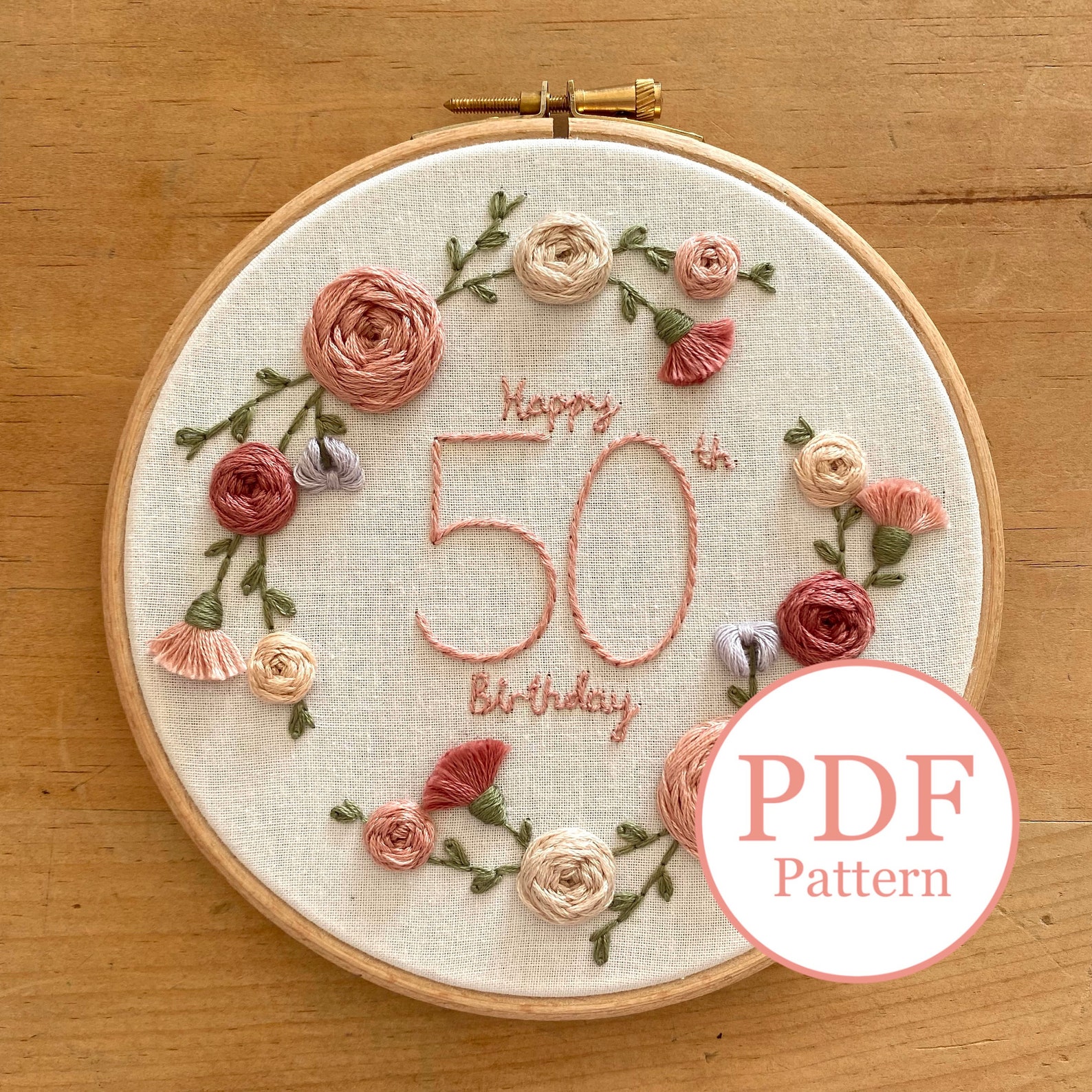 Floral Birthday Hoop Embroidery Pattern Digital Download Etsy