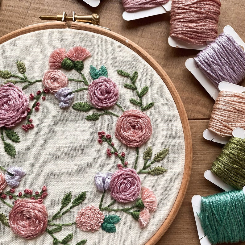 Floral Spring Wreath embroidery hoop art Physical Hoop 6 inch hoop image 5