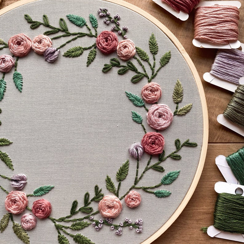 Floral Bloom Wreath | Floral Embroidery Pattern | Embroidery Hoop Art ...