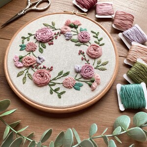 Floral Spring Wreath embroidery hoop art Physical Hoop 6 inch hoop image 4