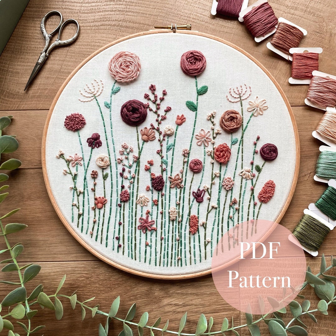 Wildflower Wilderness | Floral Embroidery Pattern | Embroidery Hoop Art ...