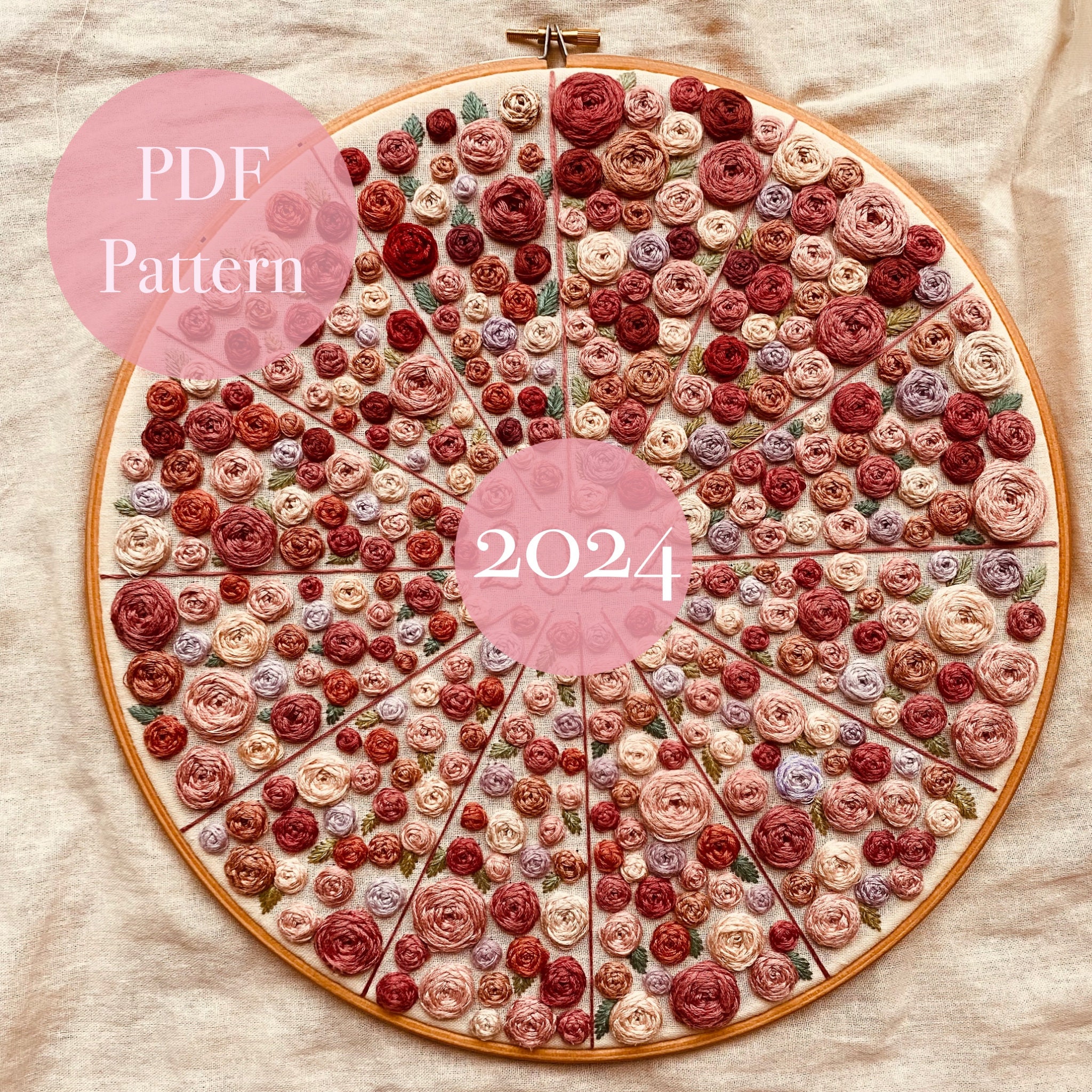 2024 365 Days of Stitches Pattern With Fancy Abbreviated Lettering Months  and Year Embroidery DIGITAL DOWNLOAD 