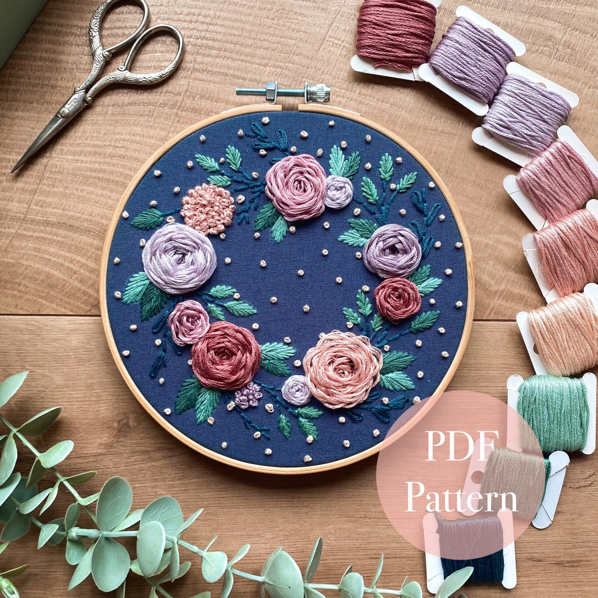 Midnight Blooms | Floral Embroidery Pattern | Embroidery Hoop Art PDF ...