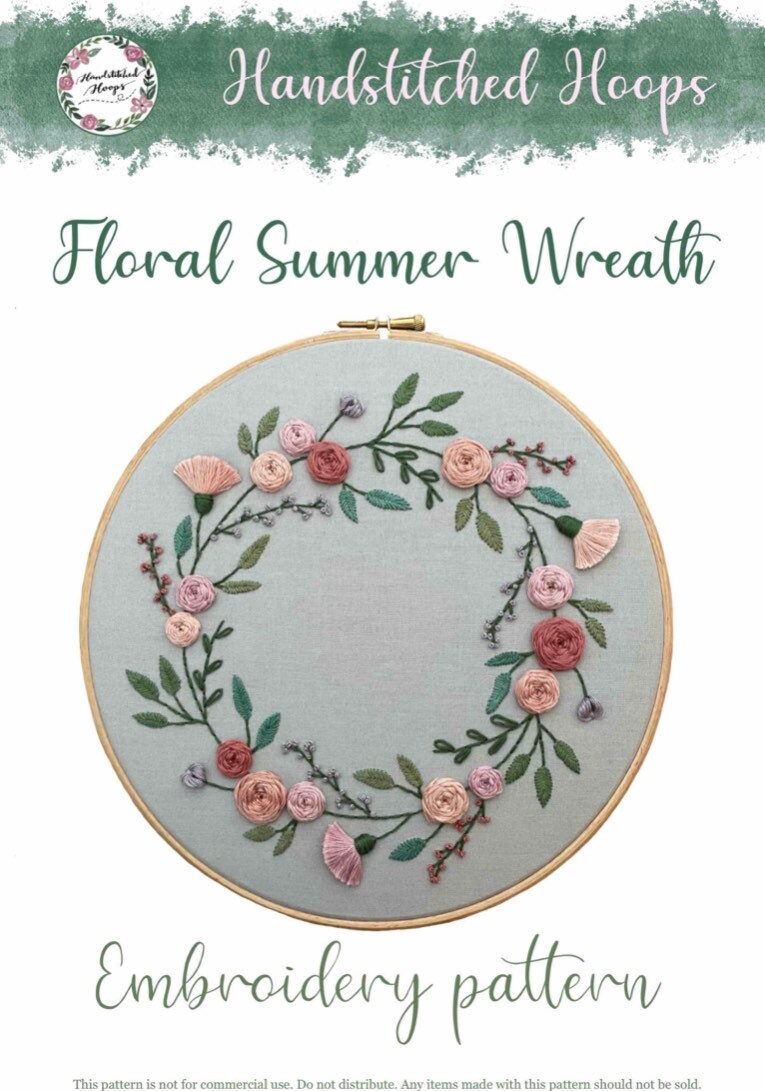 Floral Summer Wreath | Floral Embroidery Pattern | Embroidery Hoop Art ...