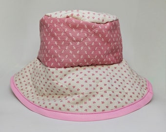 Pink and White Floral Quilted Bucket Hat (two versions/sizes)