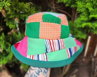 Upcycled Pink and Green Quilt Remnant Bucket Hat