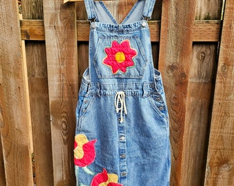 Upcycled Quilted Tulip Drawstring Denim Dress