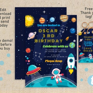 Invitation space,editable template,children's birthday,boy invitation,children's party,download card, space invitation, cosmos invitation