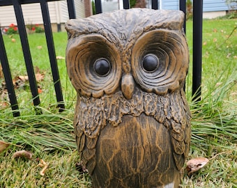 Owl Statue, Large Owl, Handmade Carved Wood Style Concrete Statue, Wood like Owl