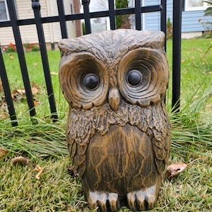 Owl Statue, Large Owl, Handmade Carved Wood Style Concrete Statue, Wood like Owl