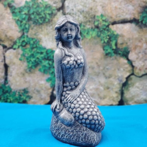 Exotic Mermaid Statue, Handmade Concrete Mermaid, Aquatic Mermaid Statue, Medium Garden Mermaid Statue, Garden  Mermaid Decor