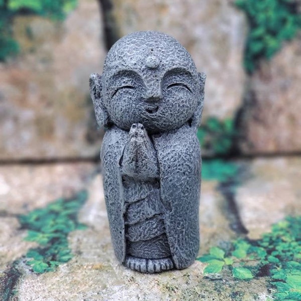 Meditating Jizo Statue; Handmade Concrete Jizo Statue; Concrete Garden Jizo, Small Jizo Outdoor Decoration