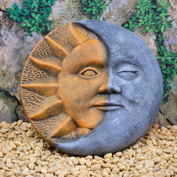 Sol y Luna Hecho a mano Hormigón Decorativo Sol y Luna Escalón, Sol y Luna, Piedra Celestial Decorativa, Astronomía, Noche y Día