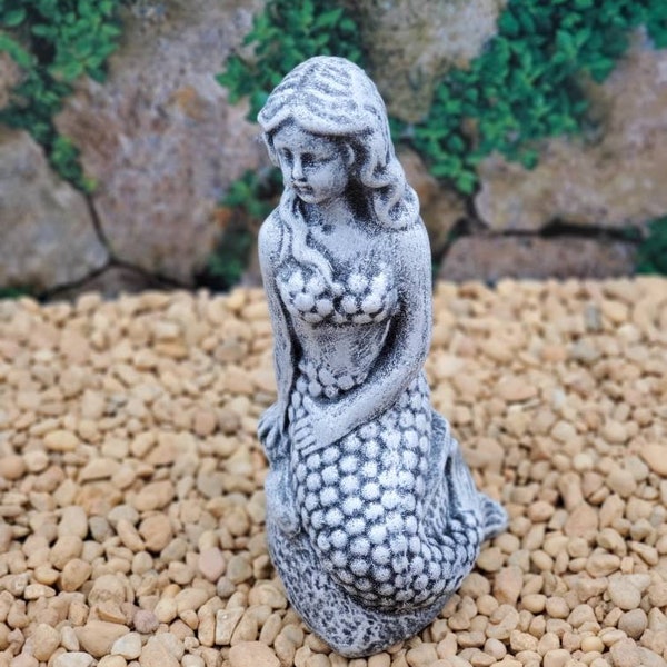 Exotic Mermaid Statue, Handmade Concrete Mermaid, Aquatic Mermaid Statue, Medium Garden Mermaid Statue, Garden  Mermaid Decor