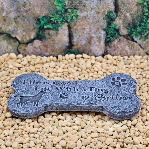 Dog Bone, Dog Stone, Life is Good, Handmade Concrete Decorative Stone, Outdoor Dog Decorative Stone, Dog Bone Statue