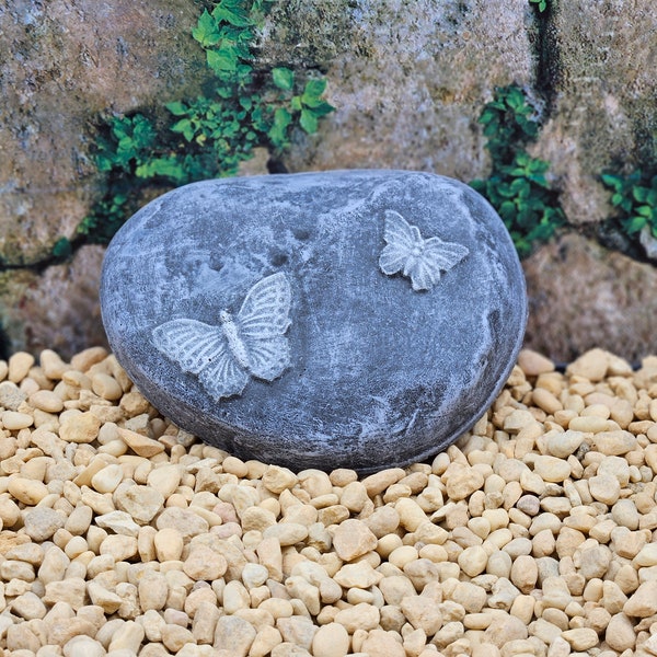 Butterfly Stone Handmade Concrete Statue, Outdoor Butterfly Rock, Butterfly Yard Decor, Garden Butterfly Stone