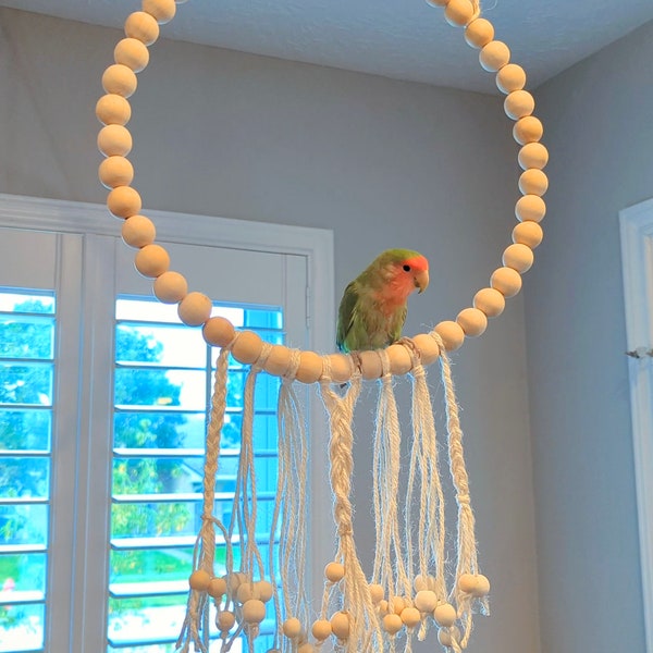 14" beaded bird swing with breaded jute rope