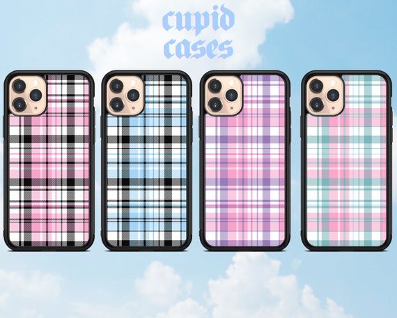 Trendy Plaid Phone Case Retro Blue iPhone Samsung Huawei Girls Y2K Kawaii Gift for her Aesthetic Indie Protective Cute Pink