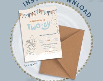 Bluey Birthday Invitation Editable Digital Birthday Party Invitation Personalized Bday Party Invite Blue Dog Boys Girls Gender Neutral