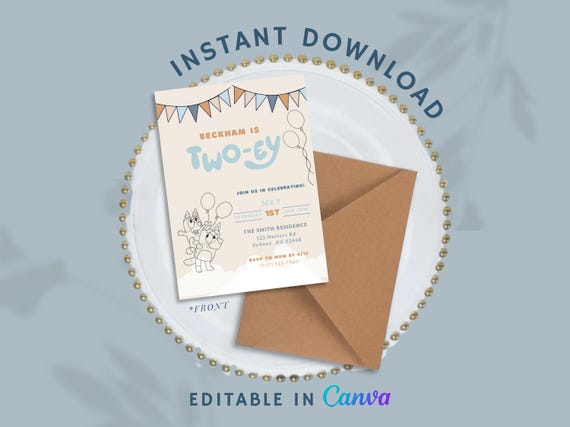Bluey Birthday Invitation Editable Digital Birthday Party Invitation Personalized Bday Party Invite Blue Dog Boys Girls Gender Neutral