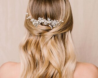 Maxi | Silber Perle und Kristall Braut Haarkamm