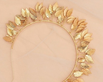 Sabrina | Bandeau de mariée en feuille d'or, d'argent ou d'or rose