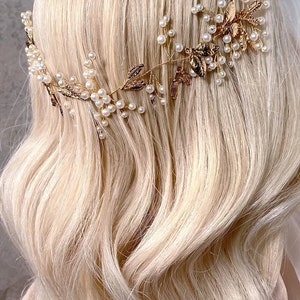 Cara | Gold Leaf and Pearl Bridal Hair Vine