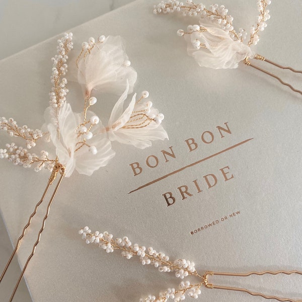 Marina | Elegant Bridal Floral Pearl Hair Pins