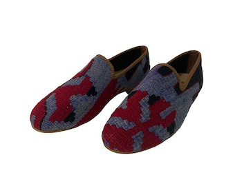 Männerschuhe Größe 9, Kilim Schuhe, Männerschuhe, Kilim Loafer, Vintage Schuhe, Ledersohle Schuhe, Tribal Schuhe, Wollschuhe, Einzigartige Schuhe