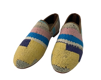 Kilim Loafer, Herrenschuhe Größe 9, Vintage Schuhe, Herrenschuhe, Kilim Schuhe, Ledersohle Schuhe, Tribal Schuhe, Wollschuhe, Einzigartige Schuhe