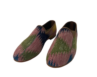 Männer Schuhe, Männer Schuhe Größe 9, Kilim Schuhe, Kilim Loafer, Vintage Schuhe, Ledersohle Schuhe, Tribal Schuhe, Wollschuhe, Einzigartige Schuhe