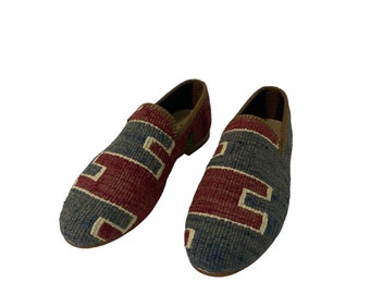 Kilim Loafer, Herrenschuhe Größe 8, Unikat Schuhe, Herrenschuhe, Kilim Schuhe, Vintage Schuhe, Ledersohle Schuhe, Tribal Schuhe, Wollschuhe,