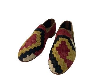 Vintage Schuhe, Kilim Loafer, Männerschuhe, Männerschuhe Größe 9, Kilim Schuhe, Ledersohle Schuhe, Tribal Schuhe, Wollschuhe, Einzigartige Schuhe
