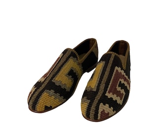 Männer Schuhe Größe 9, Vintage Schuhe, Kilim Schuhe, Männerschuhe, Kilim Loafers, Ledersohlen Schuhe, Tribal Schuhe, Wollschuhe, Einzigartige Schuhe
