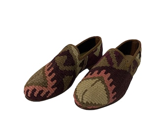 Kilim Schuhe, Herrenschuhe, Kilim Loafer, Vintage Schuhe, Ledersohle Schuhe, Tribal Schuhe, Wollschuhe, Herrenschuhe Größe 9, Unikate