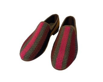 Vintage Schuhe, Herrenschuhe Größe 8, Herrenschuhe, Kilim Loafer, Einzigartige Schuhe, Kilim Schuhe, Ledersohle Schuhe, Tribal Schuhe, Wollschuhe
