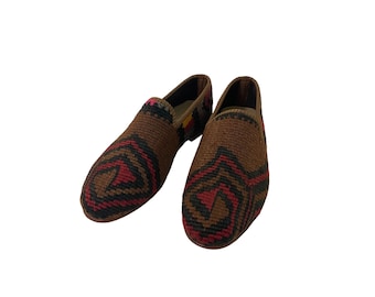Vintage Schuhe, Herrenschuhe Größe 8, Herrenschuhe, Kilim Loafer, Einzigartige Schuhe, Kilim Schuhe, Ledersohle Schuhe, Tribal Schuhe, Wollschuhe