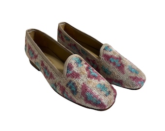 Silk velvet shoes, Women Silk Shoes Size 7,  women silk velvet shoes, silk shoes, women mule shoes, Ikat Silk Velvet, Kilim Shoes