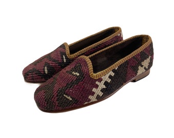 Kilim Shoes, Women Kilim Shoes Size 6,  Leather sole shoes,  Women Kilim loafers, Women Loafers, Tribal shoes, Women shoes size 6