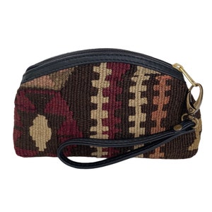 Makeup bag, Cosmetic Bag, Kilim purse, Kilim makeup bag, Vintage bag, Turkish bag, Unique bag, Kilim and Leather bag, One of a kind bag