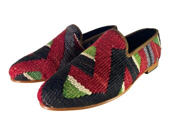 Kilim shoes,  Kilim shoes size 9, Kilim Size 9, Kilim loafers, Vintage shoes, Leather sole shoes, Tribal shoes, Wool shoes, Unique shoes