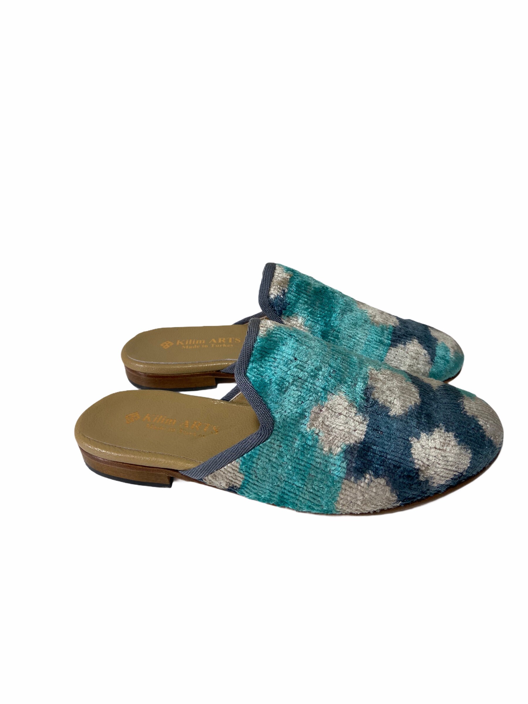 Silk Velvet Ikat Slippers Fushia Black Stripes main image 1
