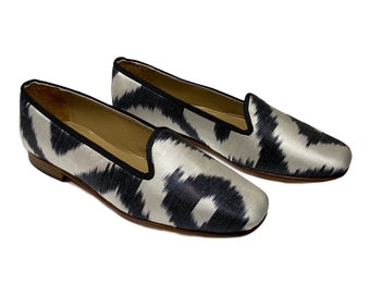 silk ikat shoes, Ikat shoes, silk shoes, unique shoes, one of a kind shoes, leather sole shoes, Ikat shoes size 8