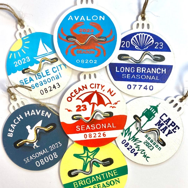 2023 Jersey Shore Beach Tag Ornaments - Cape May - Sea Isle -  Ocean City - Avalon - Stone Harbor - LBI