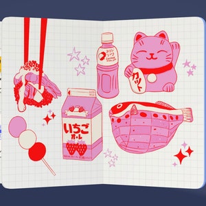 Digital journal, goodnotes, planner elements | Illustrated stickers pink red PNG