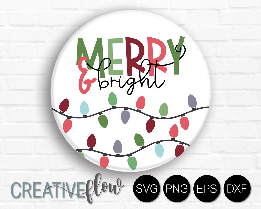 Merry and Bright Door Hanger Svg Round Christmas Welcome Svg - Etsy