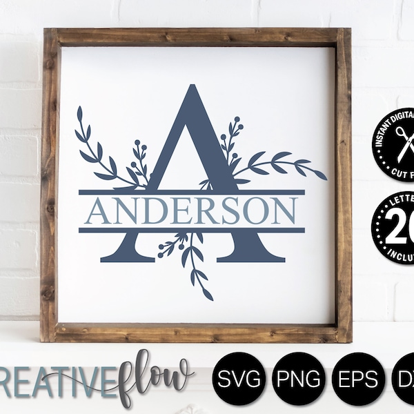 Split Monogram Svg, Letter + Alphabet + Initial Floral Monogram for Coffee Mugs, Door Hangers, Signs, Totes, Tumlber | Cricut Projects | PNG