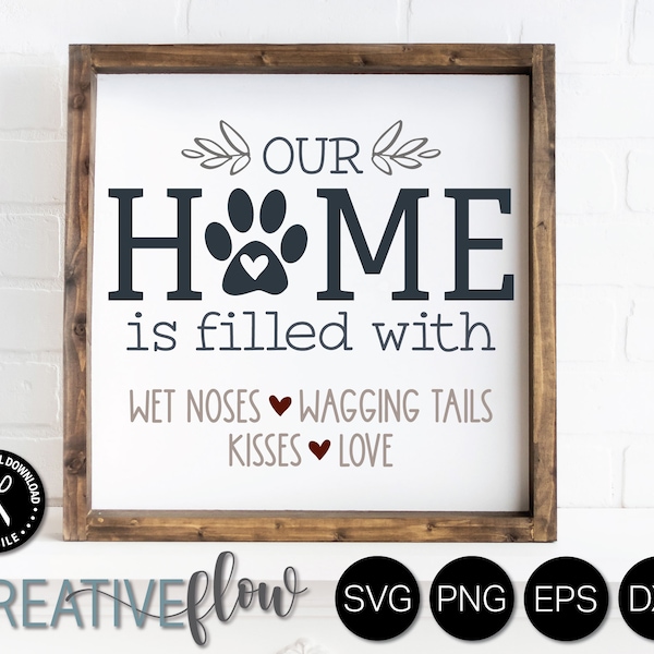 Funny Dog Door Hanger SVG Our Home is Filled with Wet Noses, Wagging Tails, Kisses, Love | Paw Print Svg for Dog Mom Lover, Dog Welcome Sign